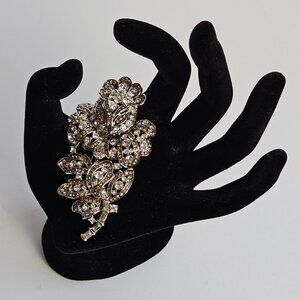 Signed Nolan Miller Glamour Collection Rhinestone Flower Brooch – Silvertone Vtg